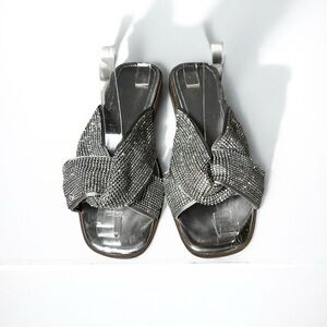 🌻NEW NWOT Sam Edelman Issie Silver Embellished Knotted Slide Sandals Size 8.5